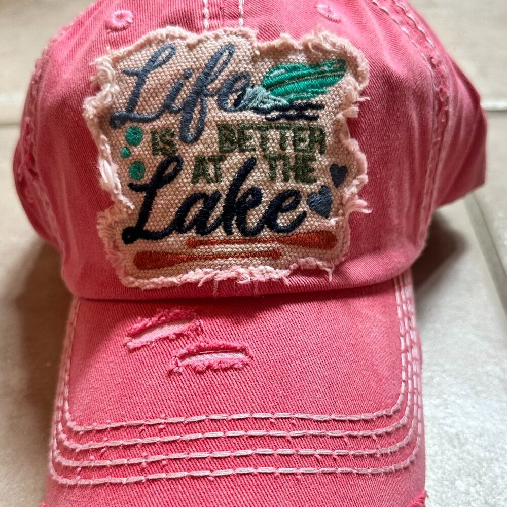 Kbethos Pink Life Is Better at The Lake Womens Adjustable Baseball Cap